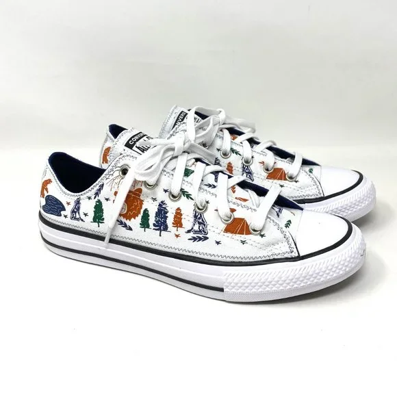 Converse Women's 672440F CTAS OX White Camping Themed Print Low Canvas Sneakers - Picture 6 of 10